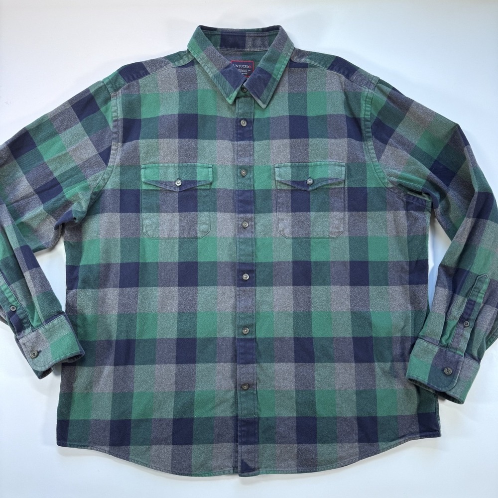 UNTUCKit Button Up Flannel Shirt Mens XXL Green Blue Grey Buffalo Check Plaid